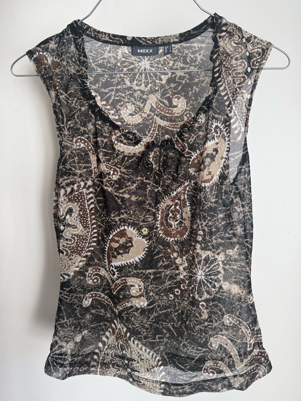 Vintage Mexx Mesh Paisley Top Keyhole Cut Out Sz S EUC